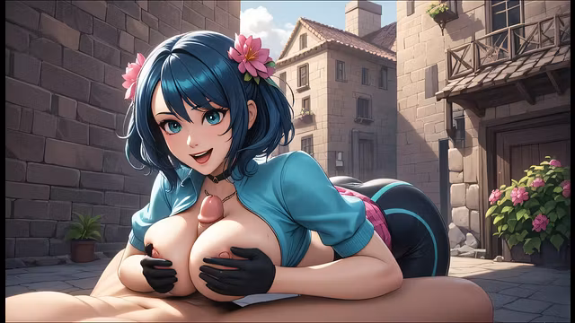 AI Generated - Viral Blue Hair School Waifu POV Messy Titfuck Spread Legs