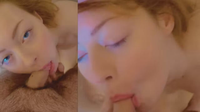 Ginger has fun sucking dick in bathtub