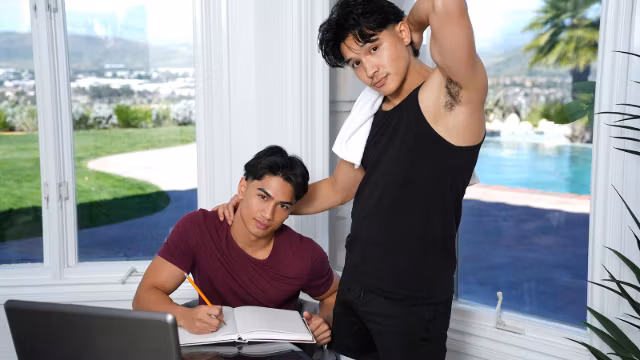 Stepbro Andrew Helps Luca Study by Stuffing His Hole While He Does Calculus
