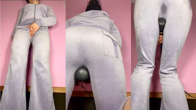 No Face Amateur Squirt In Velour Tracksuit Pants Wetting