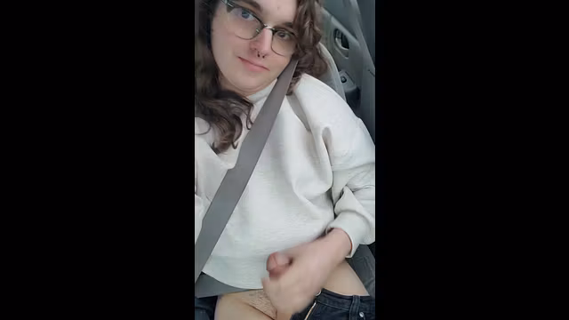 Transwoman jerks off in car