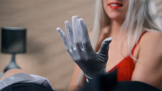 White Satin Gloves and Edging Cumshot