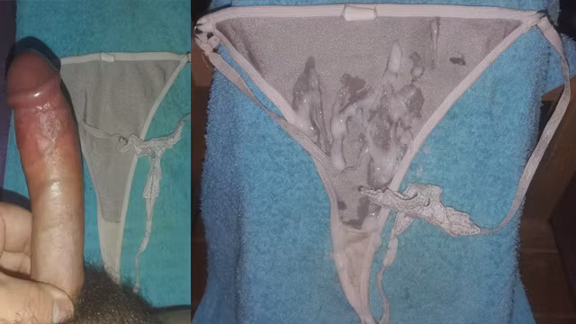Huge Load Cumshot All Over Her Sexy G-String Thong