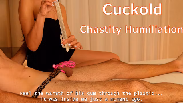 Cuckold Chastity Humiliation: Emptying My Bull's Used Condom Over My Locked Husband. Tease and Denial.