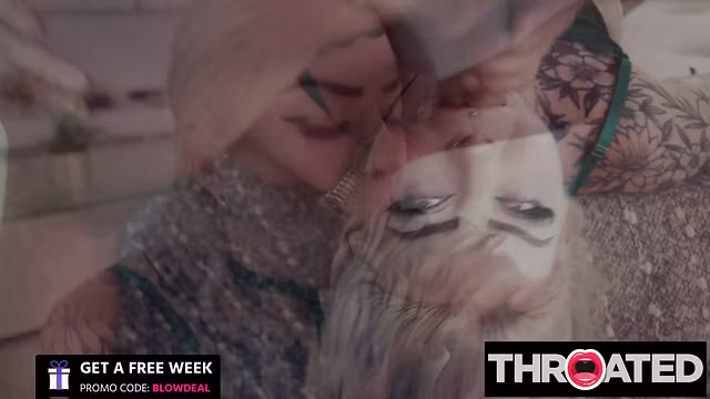 THROATED - Tattooed Blonde Nichole Saphir Sloppy Deepthroat Demo