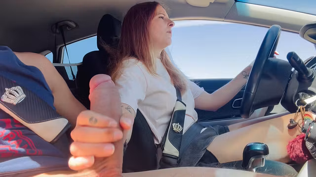 Girlfriend Jerks Me Off While Driving - Risky Car Handjob Ends With Huge Cumshot