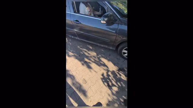 Play with my boobs public in car