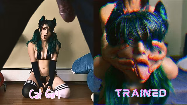 SLUTTY sexy CATGIRL shocked by BIG swinging MEATY cock