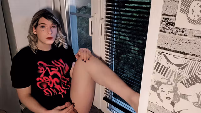 Emo femboy cums on a college dorm window