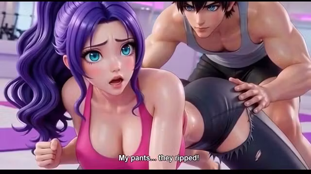 Aiko’s tight yoga pants rip right while workout and fucked by yoga trainer