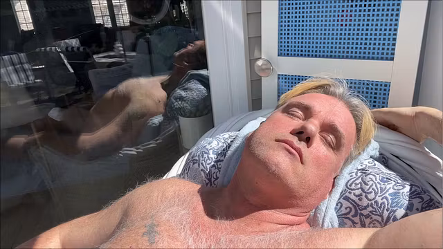 HUNK DADDY BEAR NAKED SUNBATHING IN THE VERANDA 1