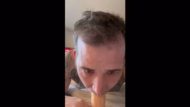 Deepthroating big dildo bisexual big cock