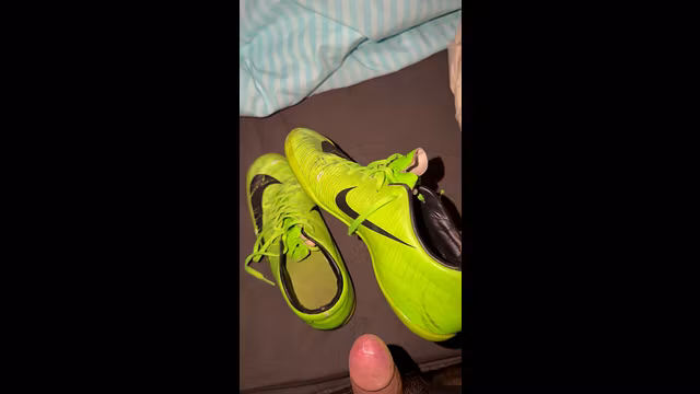 Cumshot into football shoes