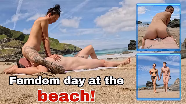 Training Zero Femdom Chastity Day at the Beach! Outdoor Public Nudity