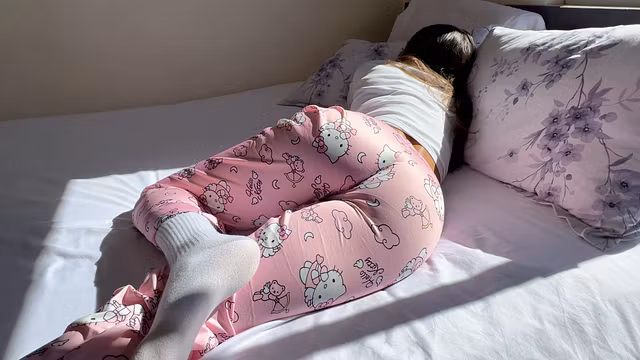 My new stepdaughter in tight pajamas always leaves her bedroom door open