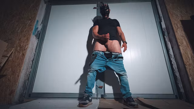 Masked Hairy Muscular Man Edging Cock in Garage - Heavy Breathing Dirty Talk Tease