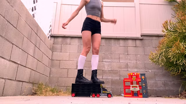 Crushing Toy Truck and Fire Station in Combat Boots