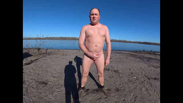 Jerkin off at the river